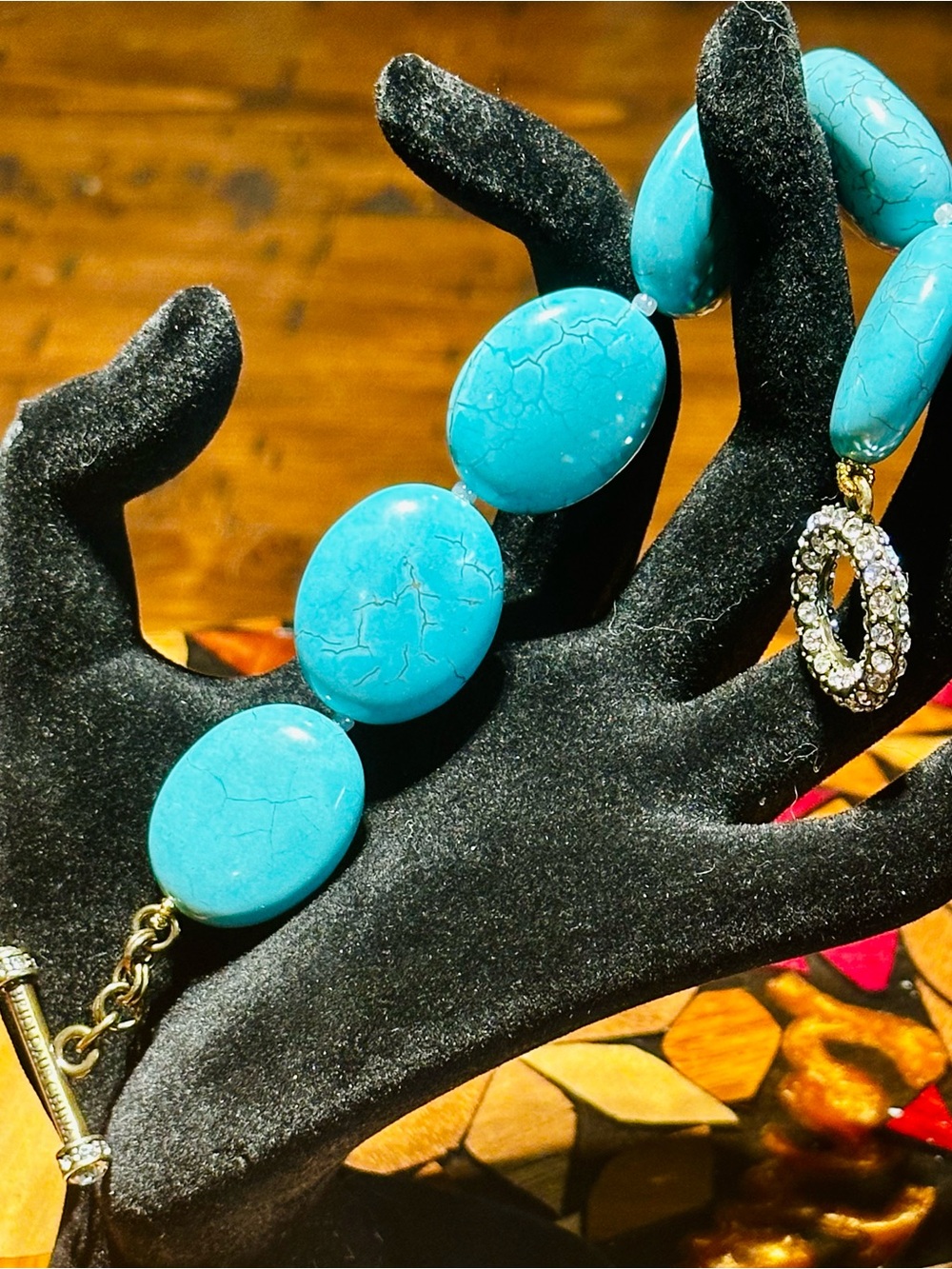 HEIDI DAUS  Faux Turquoise Oval Stone Beaded w/ Crystal Bracelet 8”